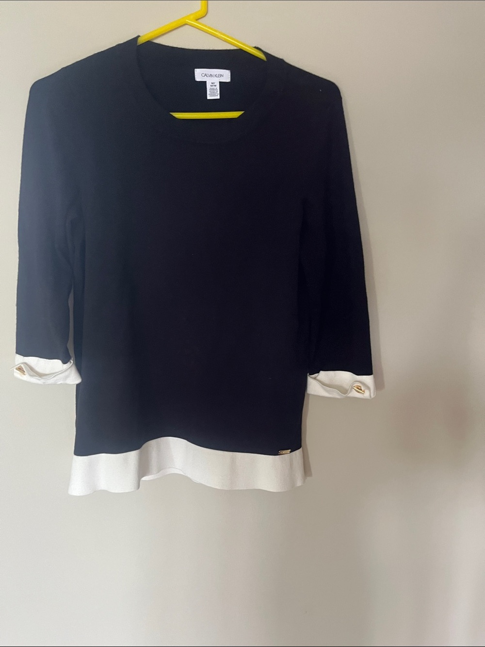 Calvin Klein Black Top with White Contrast Hem and Cuff